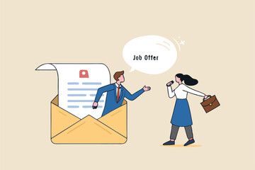 Job offer or new opportunity, career promotion or decision to change to new office, employment or recruitment, vacancy or hiring concept, businessman on email envelope offer new job to candidate.