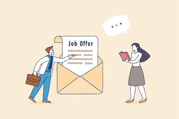 Job offer or new opportunity, career promotion or decision to change to new office, employment or recruitment, vacancy or hiring concept, businessman on email envelope offer new job to candidate.