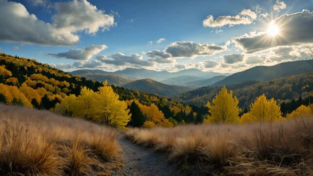 Expansive scenery along the path on a crisp, clear autumn day.