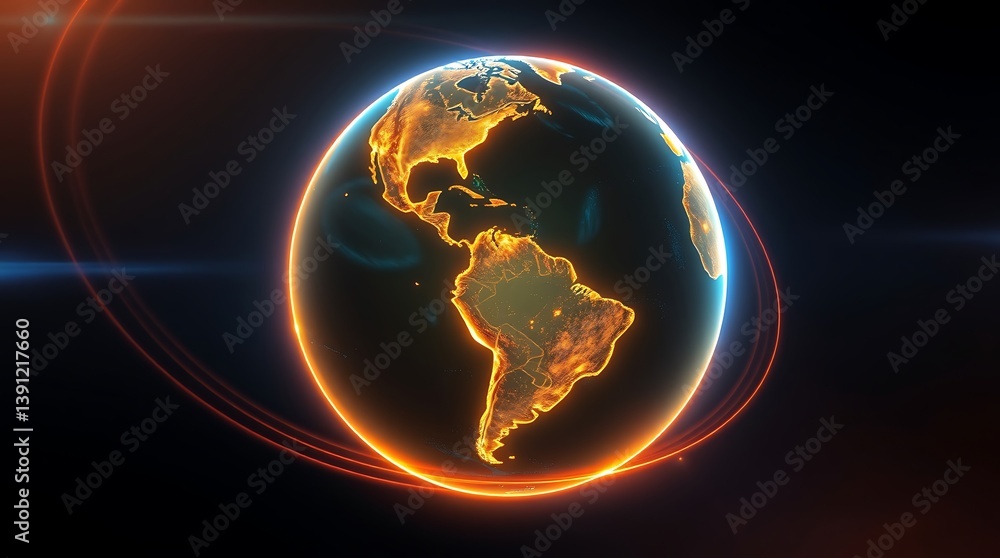 Poster global illumination a breathtaking digital rendering showcases planet earth, elegantly illuminated b