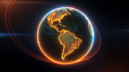 Global Illumination A breathtaking digital rendering showcases planet earth, elegantly illuminated by glowing contours and dynamic light, creating a spectacle of radiant luminosity. 