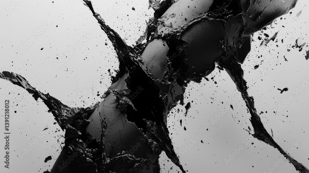Aufkleber a dynamic splash of black paint creating abstract shapes on a minimalist background.