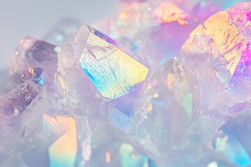 Close-up of iridescent crystals.  Colorful, multifaceted gems, showcasing vibrant hues