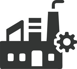 Modern Factory Building with Cog Wheel, Isolated Industrial Icon, Transparent
