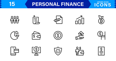 Personal Finance Designs with Essential Icons for Budgeting and Saving. Perfect for Financial Apps, Websites, and Mobile Solutions.