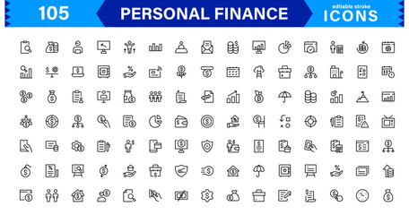 Personal Finance Designs with Essential Icons for Budgeting and Saving. Perfect for Financial Apps, Websites, and Mobile Solutions.