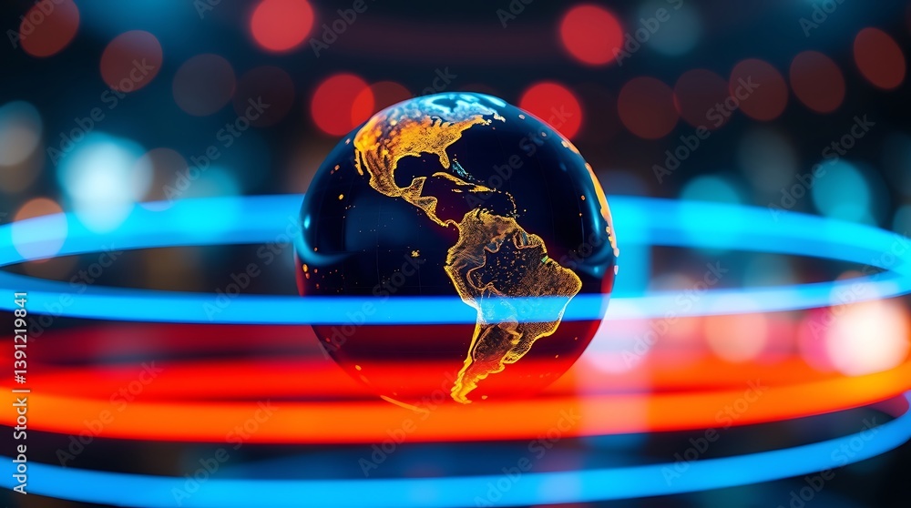 Aufkleber global connection visualization: a digital rendering of a globe, wrapped in glowing lines, symbolize