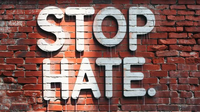 Stop Hate sprayed on a brick wall. Concept of peace, understanding, and unity.
