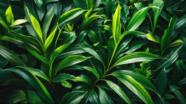 Vibrant and fresh plant foliage with smooth and textured leaves.