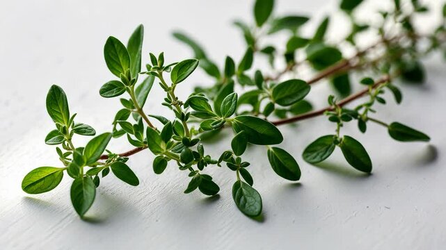 Isolated fresh thyme against a white backdrop. Spice closeup.