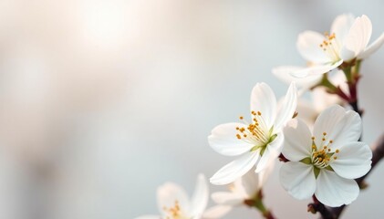 Fototapeta premium Delicate white blossoms against a pure backdrop , floral, natural