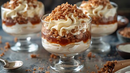Colombian merengn meringue dessert guava paste and whipped cream layered in glass dish on white