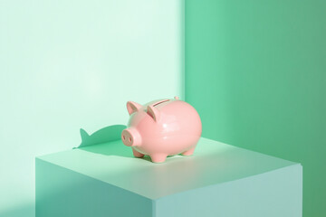 Pink Piggy Bank on Green Podium 