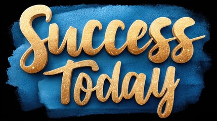 A vibrant graphic featuring the words "Success Today" in gold lettering against a blue background, conveying positivity and motivation.