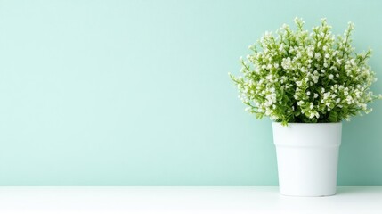 White Potted Plant Minimalist Style High-Resolution Image Wide Shot Simple Decor Peaceful Setting Soft Mint Green Tones Ideal for Home Decor Websites