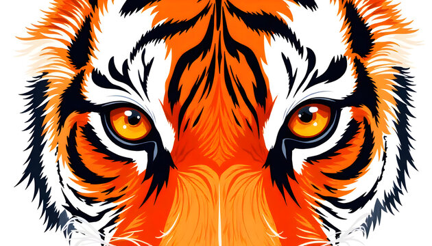 Intense gaze of a majestic tiger with glowing orange eyes