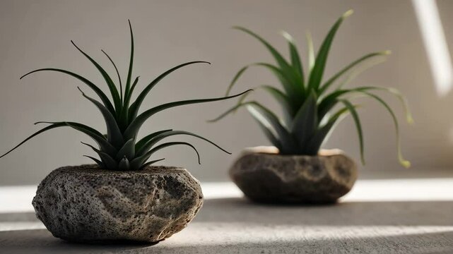 Tillandsia species are epiphytes - therefore they typically grow without soil while attached to other hosts.
