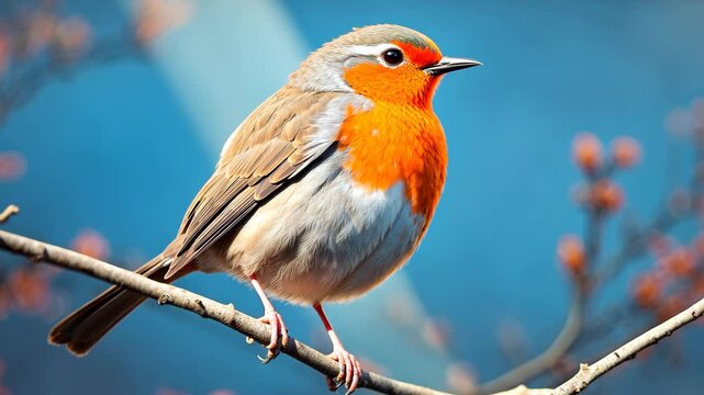 Spring's Arrival: The Robin's Sign. This iconic bird marks the season's change, bringing warmth and sunlight. A migratory bird resting on a branch.