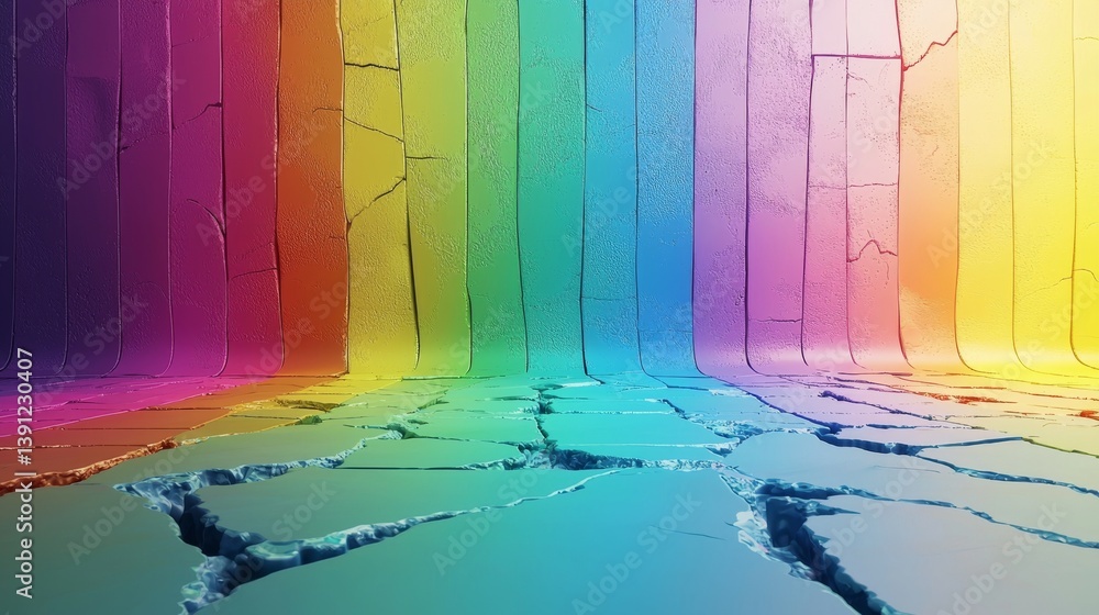 Poster a vibrant gradient wall with colorful cracks, creating a unique artistic background.