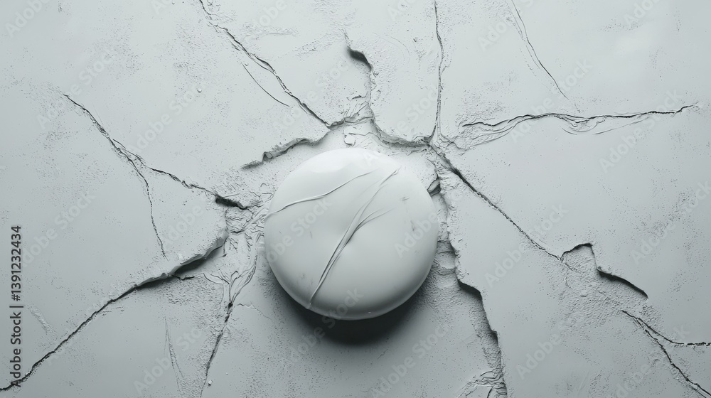 Poster abstract art featuring a cracked surface with a circular object at the center.
