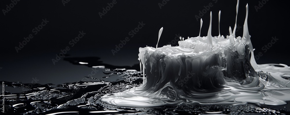 Poster abstract liquid splash showcasing dynamic motion in monochrome tones.