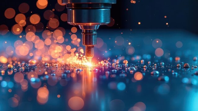 Precise Metalworking  A Close-Up View of Sparks and Droplets During High-Precision Machining Process