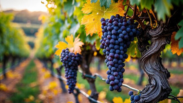 Vineyards showcasing fall green and yellow leaves.