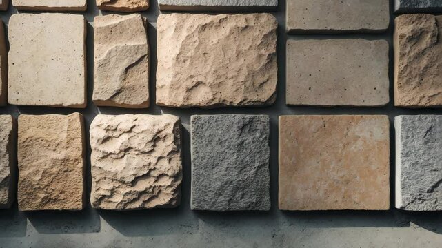 Carved stones with grout, ideas for interior and exterior tiles, natural stone wall backdrop, assorted stone block parking tiles, paving options, elevation tiles, architectural brick designs.