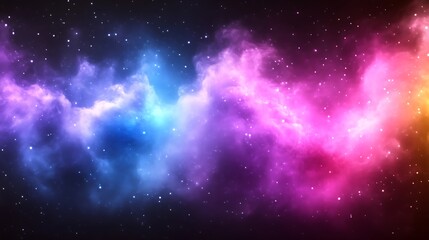 Cosmic nebula with vibrant blue, pink, and orange hues.