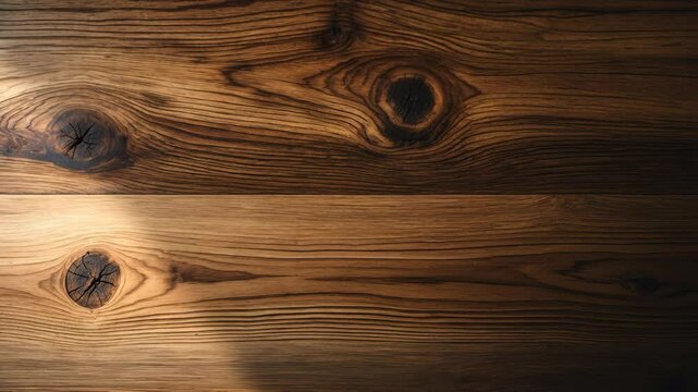 Natural oak wood tabletop. Backdrop showcasing rich wood grain patterns with knots and bold lines. Area for text.