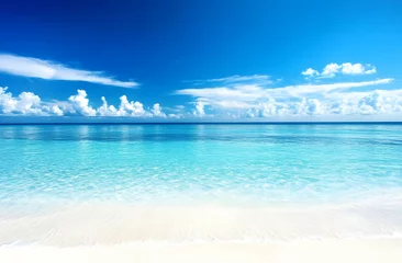Tableau sur plexiglas Plage et Mer A tranquil beach scene featuring clear turquoise waters and a vibrant blue sky, perfect for relaxation and escape.  © Earny