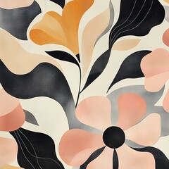 A unique fusion of flowing Art Nouveau floral motifs with playful mid-century modern atomic shapes.