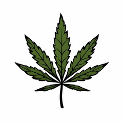 A detailed illustration of a cannabis leaf showcasing its vibrant green color and unique serrated edges, perfect for various uses.
