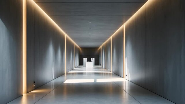 Product showcase section highlighted in the concrete hallway with a backdrop.