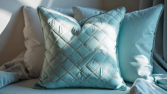 Soft plush velvet pillow. Sleep cushions with a cotton exterior. Velvet pillow and case. footage of cushion.