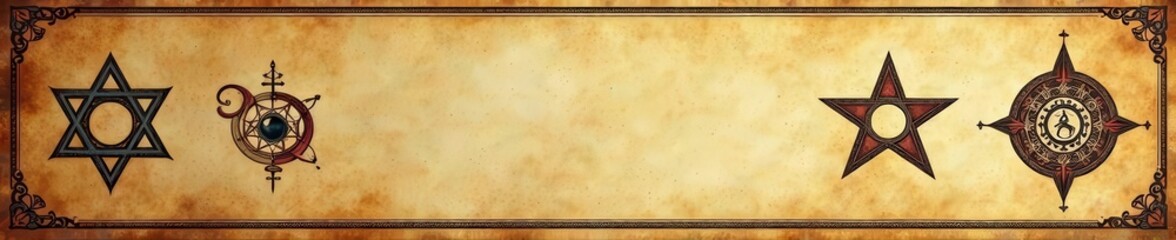 Obraz premium Vintage alchemy symbols on an old parchment background, celestial, mystical