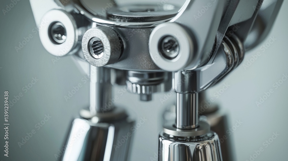 Aufkleber close-up of a shiny, chrome mechanical part showcasing intricate design details.