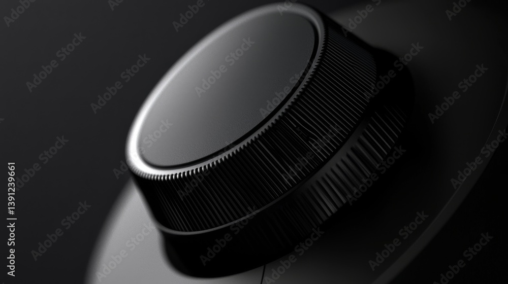 Poster close-up of a sleek black control knob on a modern device showcasing minimal design.