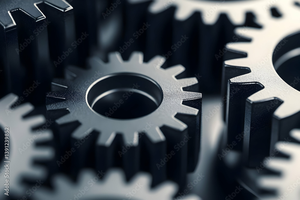 Aufkleber close-up view of intricate metal gears showcasing precision engineering and innovation in mechanical