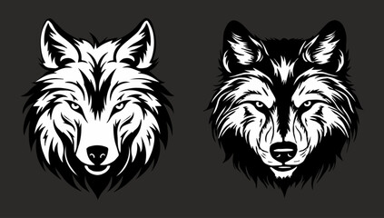 2 WOLF heads hand-drawn vector  fairy style