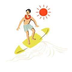 PNG Man surfing  retro illustration, transparent background