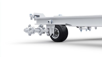 White Trailer with Hitch and Wheel on a Clean Background