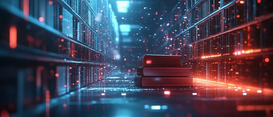 Futuristic city street, glowing car, neon lights.