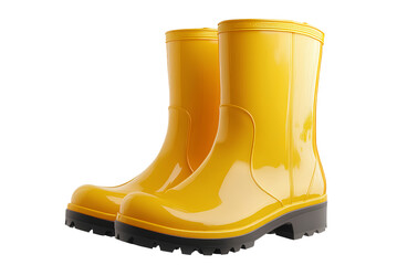 Two yellow rain boots isolated on a transparent background