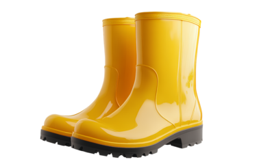 Two yellow rain boots isolated on a transparent background
