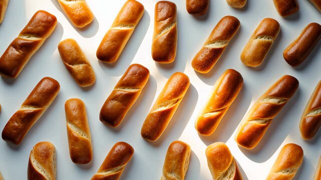 Bird's-eye view of breadsticks forming a border in the background.