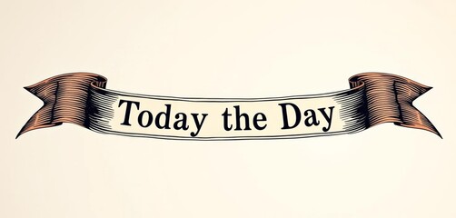 Vintage ribbon banner proclaiming "Today is the Day," engraved style, ample empty space, antique, occasion