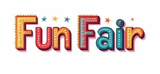 A vibrant and colorful fun fair sign with lights and stars, perfect for capturing the essence of amusement and entertainment.