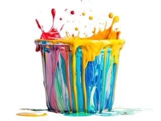Vibrant paint splash action studio setting cutout background creative environment close-up view colorful concept