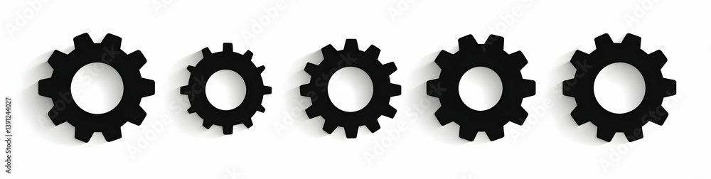Poster a collection of black gears of varying sizes, symbolizing mechanics and engineering. perfect for ind